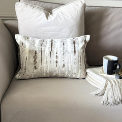 Beige Velvet Lumbar Pillow Cover - Grunge Haze Oak Lumbar