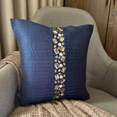 Navy Blue Crystals - Navy Blue Art Silk Decorative Euro Sham