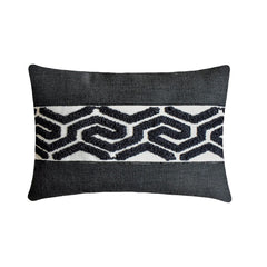 Black Linen Lumbar Pillow Cover - Black Labyrinth Lumbar