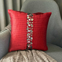 Deep Red Crystals - Red Art Silk Decorative Euro Sham