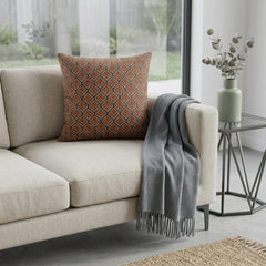 Rust & Gray Linen Lumbar Pillow Cover - Solterra Lattice Lumbar