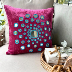 Circle Of Images - Fuchsia Pink Velvet Throw Pillow Cover
