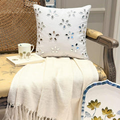 Floral Lake - White Cotton Canvas Throw Pillow Cover