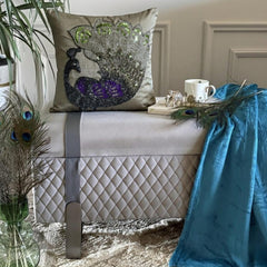 Silver Dancing Peacock - Silver Art Silk Decorative Euro Sham