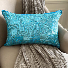 All Eyes on Aqua - Blue Silk Lumbar Pillow Cover