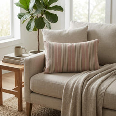 Pink Linen Lumbar Pillow Cover - Pink Haven Stripes Lumbar