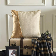 Acland - Beige & Gold Jute & Faux Leather Decorative Euro Sham