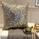 Shimmering Gold Beaded Throw Pillow Cover