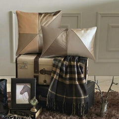 Leather Flush - Beige Faux Leather Throw Pillow Cover