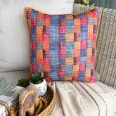 Hue Check - Orange Burlap Throw Pillow Cover