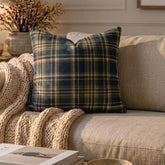 Plaidscape Navy - Navy Blue Velvet Winter Plaid Throw Pillow Cover