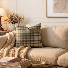 Plaidscape Gray - Gray Velvet Winter Plaid Throw Pillow Cover