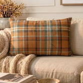 Plaidflow Orange - Orange Velvet Winter Plaid Lumbar Pillow Cover