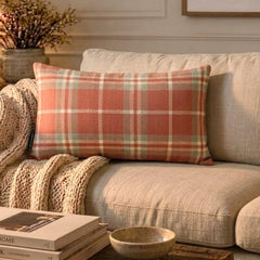 Plaidflow Terracotta - Red Velvet Winter Plaid Lumbar Pillow Cover