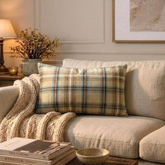 Plaidflow Beige - Beige Velvet Winter Plaid Lumbar Pillow Cover