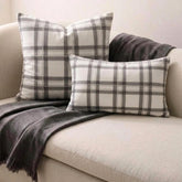 Gray & White Velvet Throw Pillow Cover - Vintage Plaid Gray