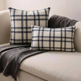 Navy & White Velvet Throw Pillow Cover - Vintage Plaid Navy