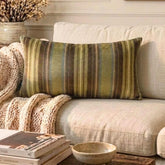 Linear Stripe Olive - Green Velvet Striped Oblong Lumbar Pillow Cover