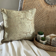 Paisley Brown Smitten - Brown Jacquard Throw Pillow Cover