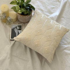Victoria Pearls - Ivory Cotton Linen Throw Pillow Cover
