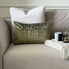 Olive Green Velvet Lumbar Pillow Cover - Cobblestone Lumbar