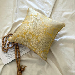 Paisley Yellow Scents - Yellow Jacquard Silk Decorative Euro Sham