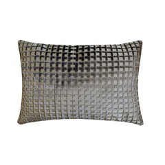 Silver Gray Velvet Lumbar Pillow Cover - Metro Grid Lumbar