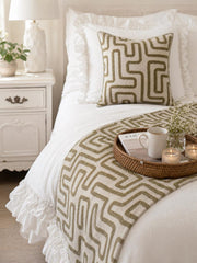 Linen Sage Green Decorative Bed Runner and Pillow Cover - Earth Trail