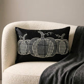Black Linen Decorative Lumbar Pillow Cover - Vintage Pumpkins