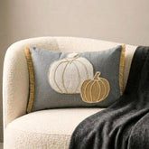 Gray Linen Decorative Lumbar Pillow Cover - Pumpkin Burlap