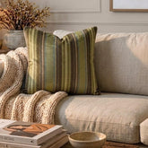 Stripe Flow Olive - Green Velvet Stripes Throw Pillow Cover