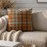 Plaidscape Orange - Orange Velvet Winter Plaid Throw Pillow Cover