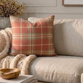 Plaidscape Terracotta - Red Velvet Winter Plaid Throw Pillow Cover