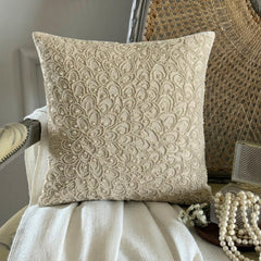 Pearl Haven - Natural Beige Cotton Linen Throw Pillow Cover
