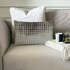 Silver Gray Velvet Lumbar Pillow Cover - Metro Grid Lumbar