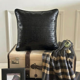 Paved Black - Black Faux Leather Decorative Euro Sham