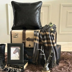 Paved Black - Black Faux Leather Decorative Euro Sham