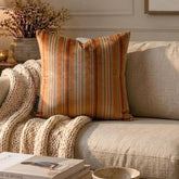 Stripe Flow Orange - Orange Velvet Stripes Throw Pillow Cover