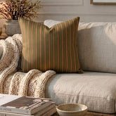 Linear Plush Green - Green Cotton Stripes Throw Pillow Cover