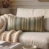Linear Stripe Beige - Beige Velvet Striped Oblong Lumbar Pillow Cover