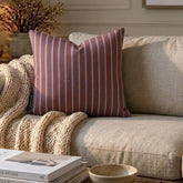 Linear Plush - Red Cotton Stripes Throw Pillow Cover