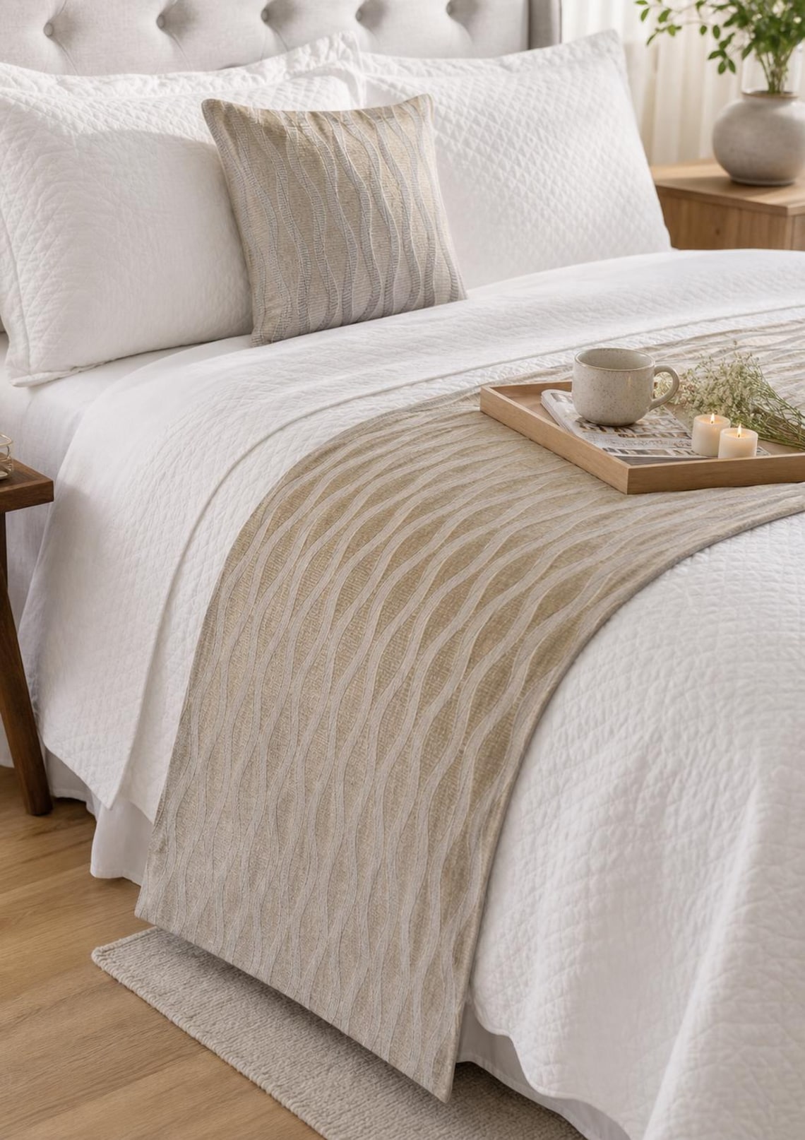 Tidal Mirage Decorative Bed Runner and Pillow Cover