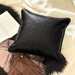 Paved Black - Black Faux Leather Decorative Euro Sham