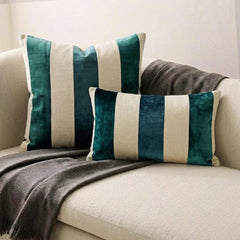 Swathe Teal - Blue Velvet & Linen Lumbar Pillow Cover