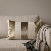 Swathe Beige - Beige Velvet & Linen Lumbar Pillow Cover