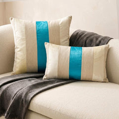 Swathe Turquoise - Blue Linen & Velvet Lumbar Pillow Cover