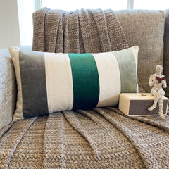 Swathe Emerald - Green Velvet & Linen Lumbar Pillow Cover