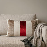 Swathe Cranberry - Red Linen & Velvet Lumbar Pillow Cover