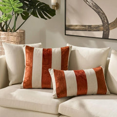 Swathe Orange - Orange Velvet & Linen Fall Lumbar Pillow Cover