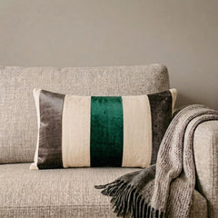 Swathe Emerald - Green Velvet & Linen Lumbar Pillow Cover